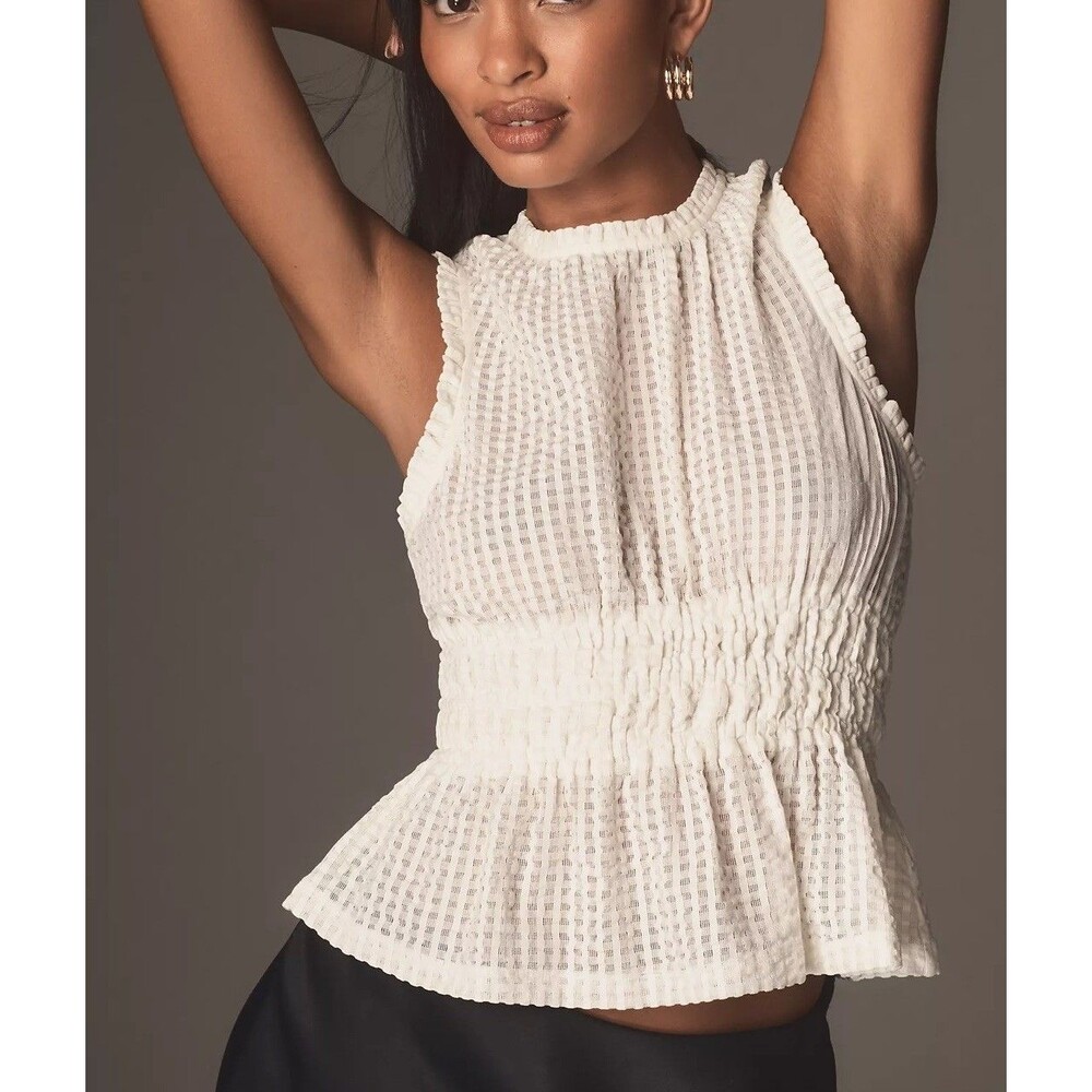 Anthropologie Maeve Smocked Halter Top Ivory Size XL  Peplum
